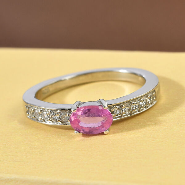 Premium Ilakaka Rosa Saphir und Zirkon-Ring, 925 Silber platiniert, 0,88 ct. image number 2