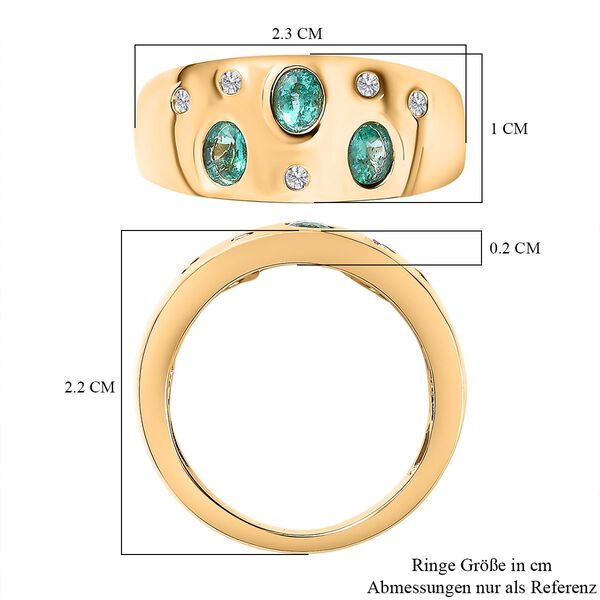 AAA Smaragd, Wei&szlig;er Zirkon Ring, 925 Silber Gelbgold Vermeil, (Gr&ouml;&szlig;e 17.00) ca. 0.61 ct image number 7