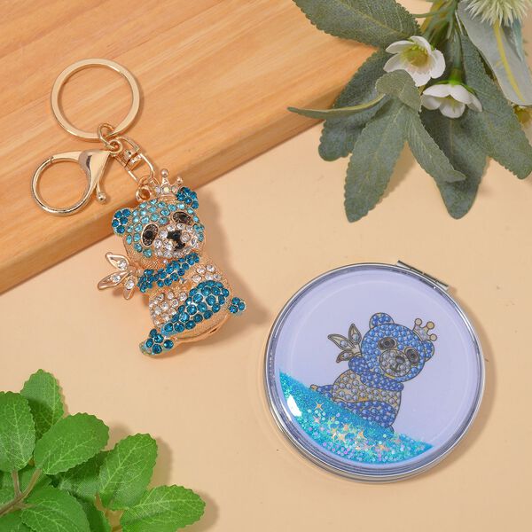 2er Set - Mehrfarbiger Kristall, Panda-Set: Schl&uuml;sselanh&auml;nger und Spiegel, emailliert, goldfarben image number 2