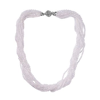 2er Set - Mehrreihige Wei&szlig;e Kristall Perlen Halskette und passende Ohrringe