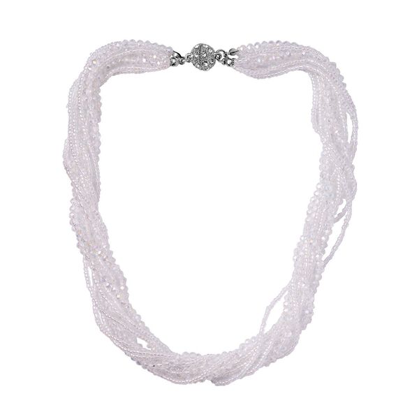 2er Set - Mehrreihige Wei&szlig;e Kristall Perlen Halskette und passende Ohrringe image number 3