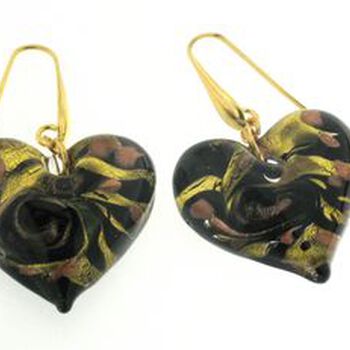 IL MURANO DI FRANCESCA- schwarze und gold Muranoglas aus Italien Herz Ohrringe
