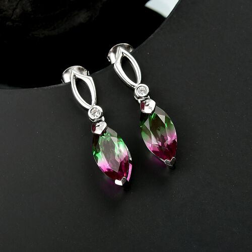 D’joy Wassermelonen Quarz Triplette, Weißer Zirkon Ohrringe 925 Silber rhodiniert ca. 5,78 ct. image number 1