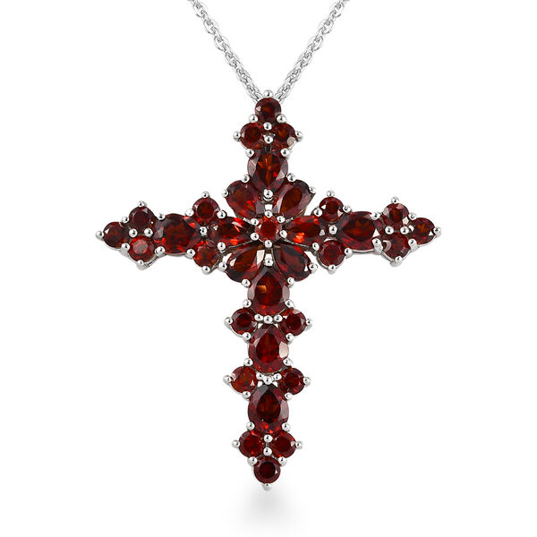 Roter Granat Kreuz-Anh&auml;nger mit Kette, ca. 6,16 ct