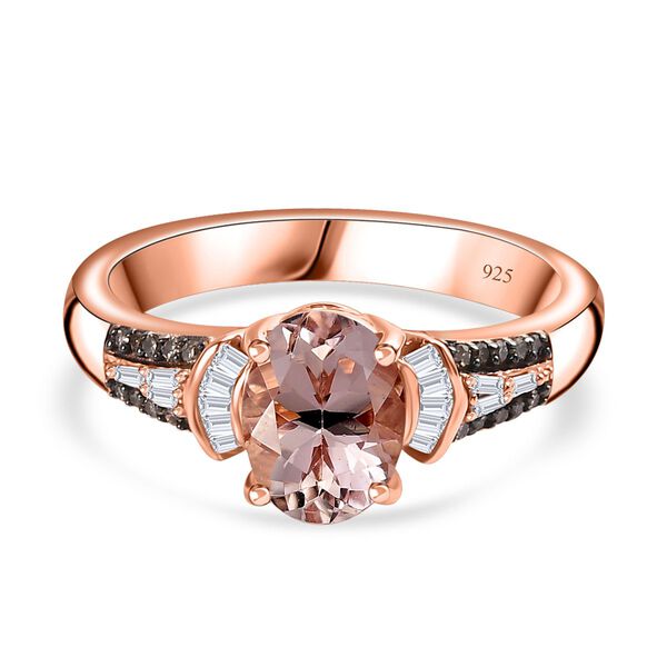 AAA Maroppino Morganit, Wei&szlig;er Diamant Ring, 925 Silber 750 Ros&eacute;gold Vermeil (Gr&ouml;&szlig;e 20.00) ca. 1.31 ct