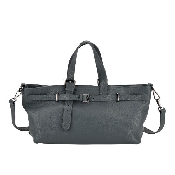 Echtleder-Crossbody-Bag im Trapez-Design, 32x12x19 cm, Petrolblau