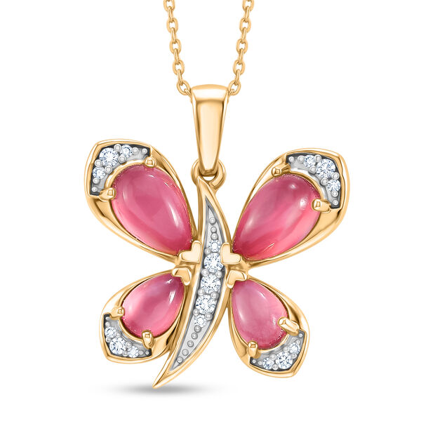 D'Joy Flamingo Mondstein Schmuckset ca. 50 cm 925 Silber 750 Gelbgold vermeil ca. 3,07 ct.