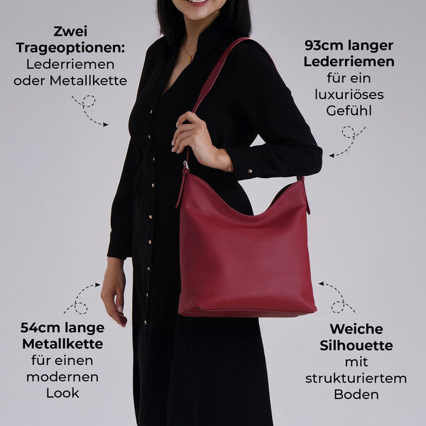 Hobo Umhängetasche aus Echtleder in Rot image number 4
