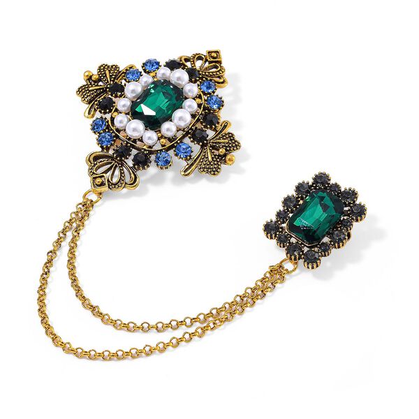 Mehrfarbiger Kristall, Kunststoff Perle Brosche Antikes Gold image number 3