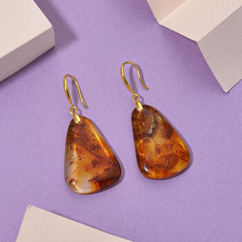D'Joy Nat&uuml;rlicher Baltischer Bernstein Ohrringe 925 Silber vergoldet