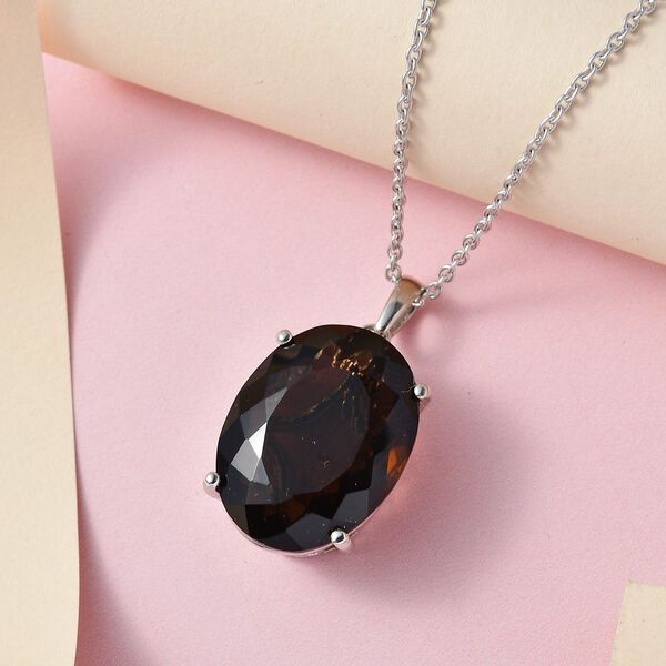 Rauchquarz Anh&auml;nger mit Kette, 925 Silber platiniert ca. 15.00 ct image number 3