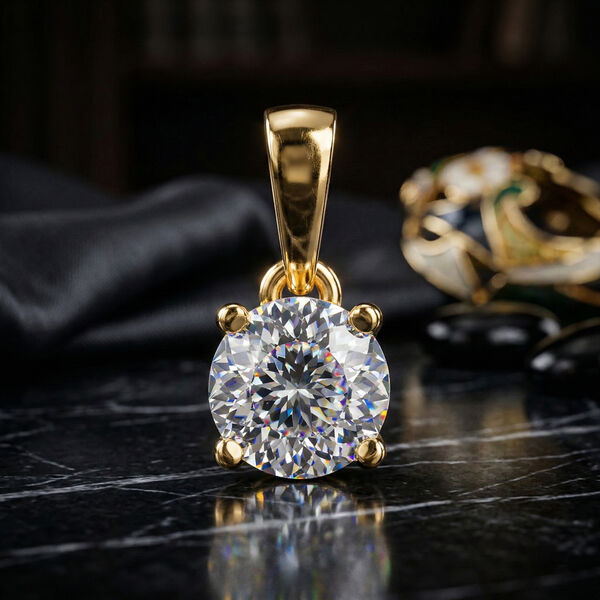 D'Joy 120 Facetten Moissanit Anh&auml;nger 925 Silber vergoldet ca. 0.78 ct image number 1