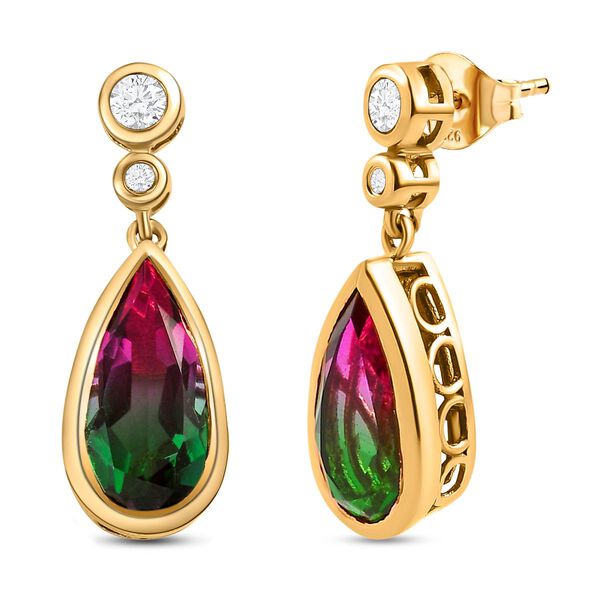 Wassermelonen-Quarz-Triplett und wei&szlig;e Zirkon-Ohrringe, 925 Silber vergoldet ca. 6.50 ct image number 4