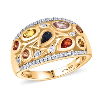 D'Joy AA Mehrfarbiger Saphir, Wei&szlig;er Zirkon Ring 925 Silber 750 Gelbgold Vermeil (Gr&ouml;&szlig;e 18.00) ca. 2.17 ct