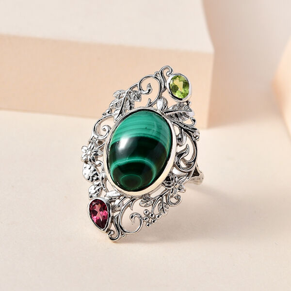 AA Malachit, Rhodolith Granat und Peridot Ring- 8,45 ct. image number 2
