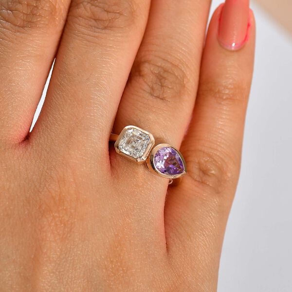GP Amore Kollektion - Moissanit, Rose De France Amethyst Ring 925 Silber 750 Ros&eacute;gold Vermeil (Gr&ouml;&szlig;e 20.00) ca. 2.20 ct image number 2