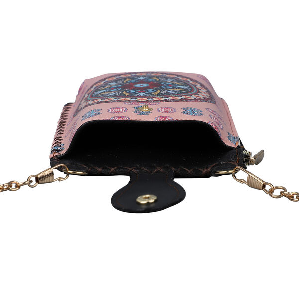 Boho Stil Crossbody Handytasche, Gr&ouml;&szlig;e 18x10,5 cm, Rosa und Mehrfarbig image number 5