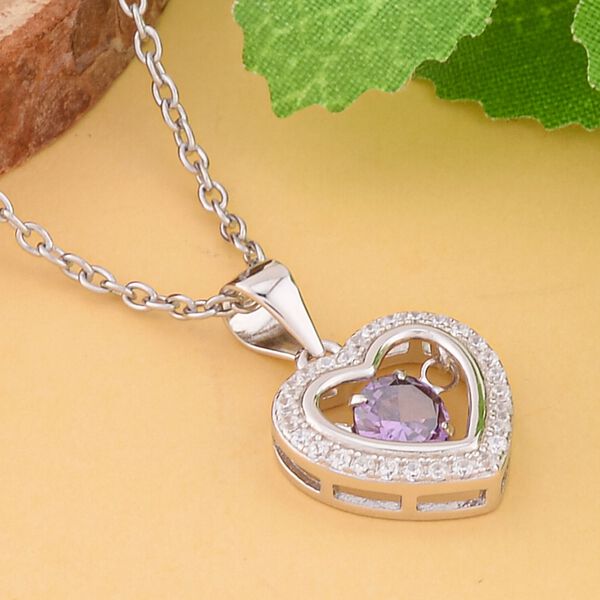 Lila und wei&szlig;er Zirkonia-Anh&auml;nger mit Kette - 1,02 ct. image number 3