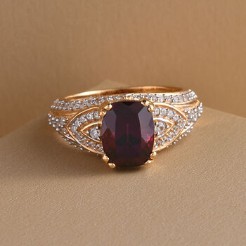 Rhodolith Granat und Zirkon Ring 925 Silber vergoldet  ca. 3,64 ct