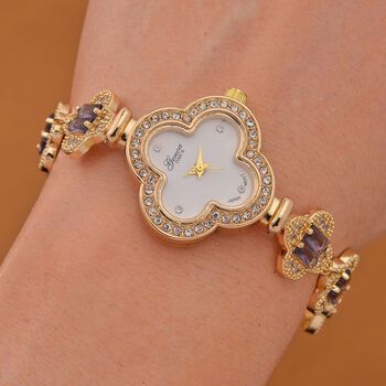 Lila Zirkonia, Wei&szlig;er Kristall Uhren  Std Gelb