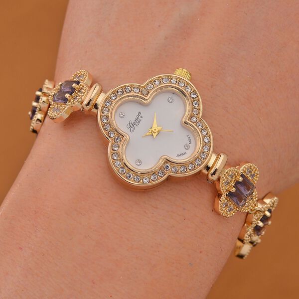 Lila Zirkonia, Wei&szlig;er Kristall Uhren  Std Gelb image number 2