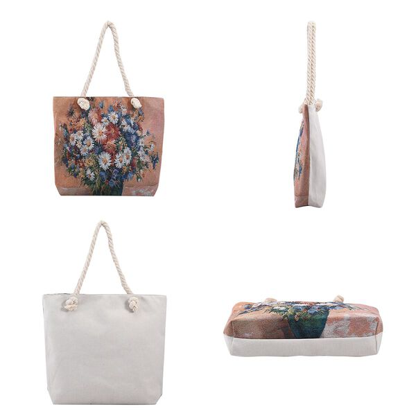 Jute Handtasche, Blumenmuster, Gr&ouml;&szlig;e 40,6x9x36,6 cm image number 4