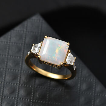 D'Joy AAA nat&uuml;rlicher, &auml;thiopischer Welo Opal und Moissanit Ring - 3 ct.