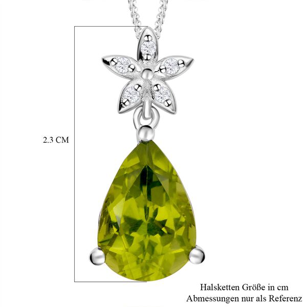Natürlicher Peridot und floraler Zirkon-Anhänger mit Kette, 925 Silber rhodiniert, 3,77 ct. image number 6