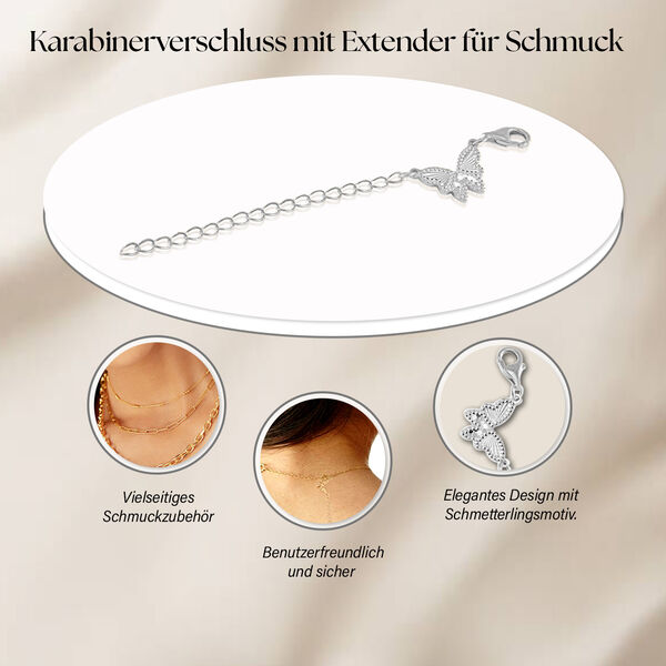 Karabinerverschluss mit Extender, rhodiniertes 925er Silber image number 1