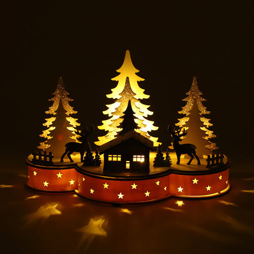 Weihnachtsdeko Holzhaus mit 9 warmen LEDs Beleuchtung, 2xAA Batterie (nicht inkl.), Größe 30x10x25 cm image number 0