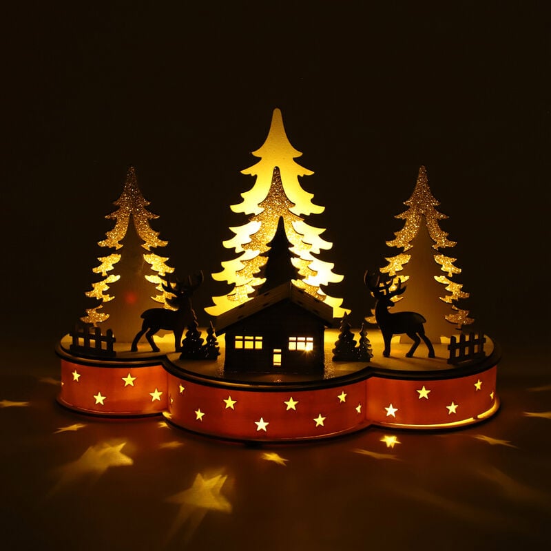Weihnachtsdeko Holzhaus mit 9 warmen LEDs Beleuchtung, 2xAA Batterie (nicht inkl.), Größe 30x10x25 cm image number 0