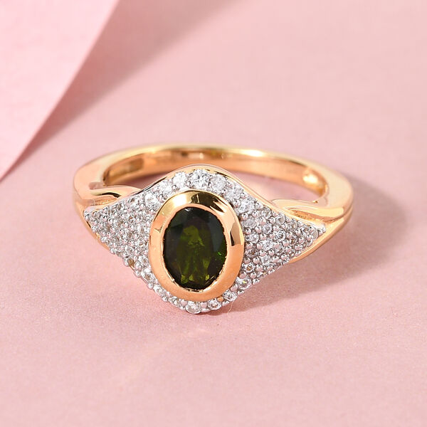 Nat&uuml;rlicher Chromdiopsid und Zirkon Ring 925 Silber vergoldet  ca. 1,32 ct image number 2
