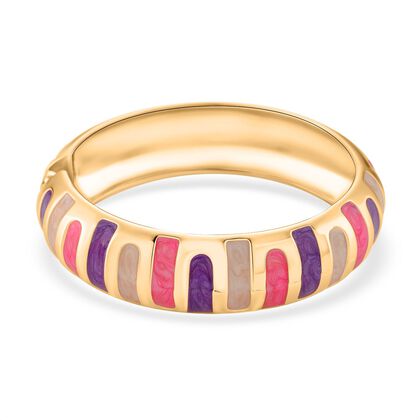 Emaille-Armreif im Streifen-Design, Rosa und Violett, ca. 18,5 cm, ca. 43 g