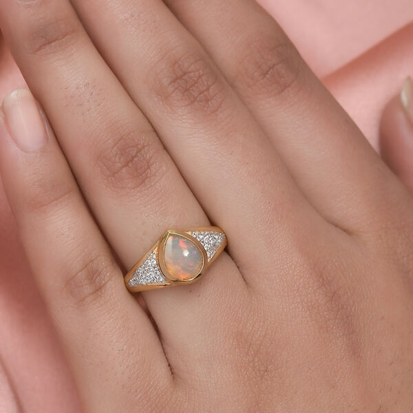 Natürlicher Äthiopischer Opal und Zirkon Ring 925 Silber Gelbgold Vermeil  ca. 1,29 ct image number 3