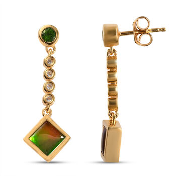 Ammolit und Nat&uuml;rlicher Chromdiopsid Ohrringe 925 Silber vergoldet ca. 2,66 ct