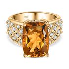 Citrin, weißer Zirkon Ring, 925 Silber vergoldet (Größe 19.00) ca. 7.07 ct