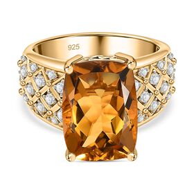 Citrin, weißer Zirkon Ring, 925 Silber vergoldet (Größe 19.00) ca. 7.07 ct
