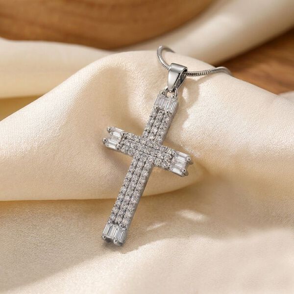 Wei&szlig;er Zirkonia Halskette ca. 52 cm Nickelfreies Messing image number 1