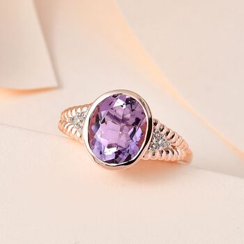 AAA Rose De France Amethyst, Wei&szlig;er Zirkon Ring, ca. 3.40 ct.