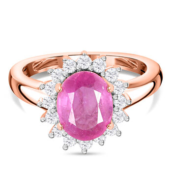 Premium Ilakaka Rosa Saphir und Zirkon-Halo Ring, 925 Silber Ros&eacute;gold Vermeil, 2,98 ct.