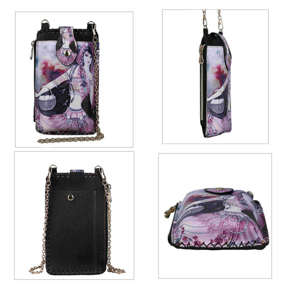 Boho Stil Crossbody Handytasche, Gr&ouml;&szlig;e 18x10,5 cm, Lila und Mehrfarbig image number 4