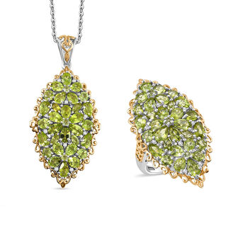 D&rsquo;Joy Peridot und Zirkon zweifarbiger Ring und Anh&auml;nger mit 50cm Kette