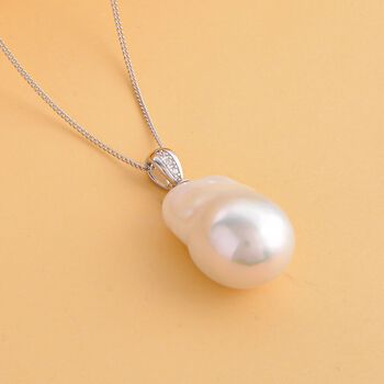 15-20mm Barockperle und Zirkon-Anh&auml;nger mit Kette