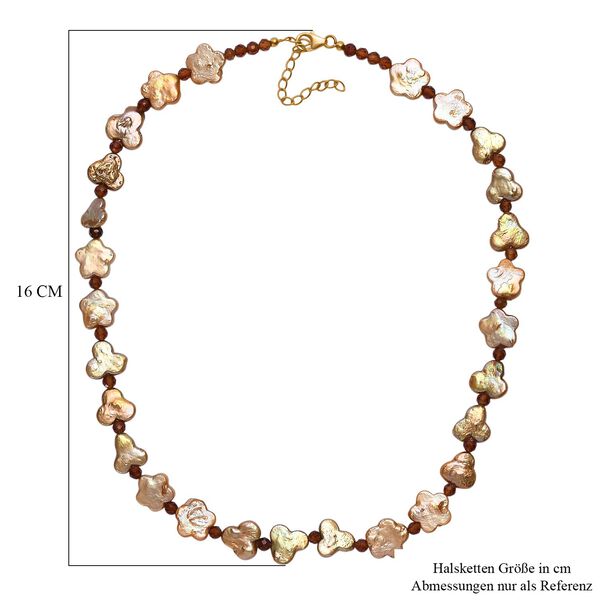 Goldfarbene gefärbte Perle, Hessonit Granat Halskette ca. 45 cm 925 Silber 750 Gelbgold Vermeil image number 5