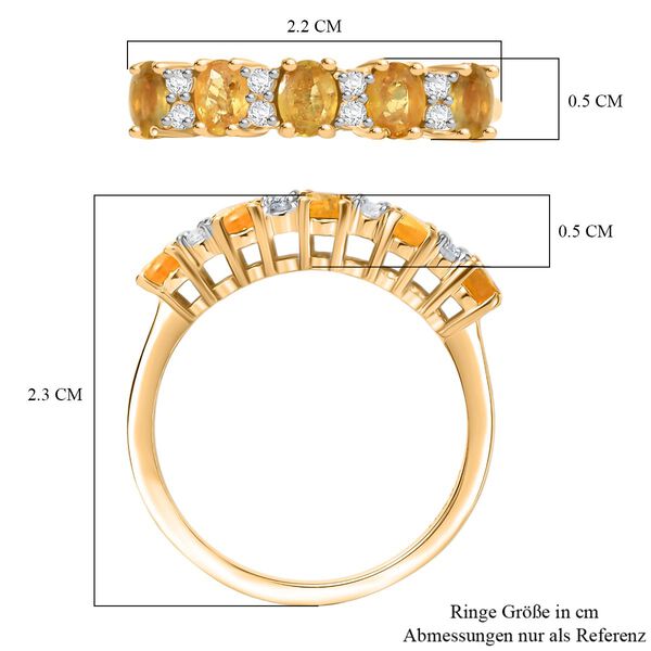 D'Joy Gelber Saphir, Weißer Zirkon Ring 925 Silber 750 Gelb Vergoldet (Größe 16.00) ca. 1,23 ct image number 7