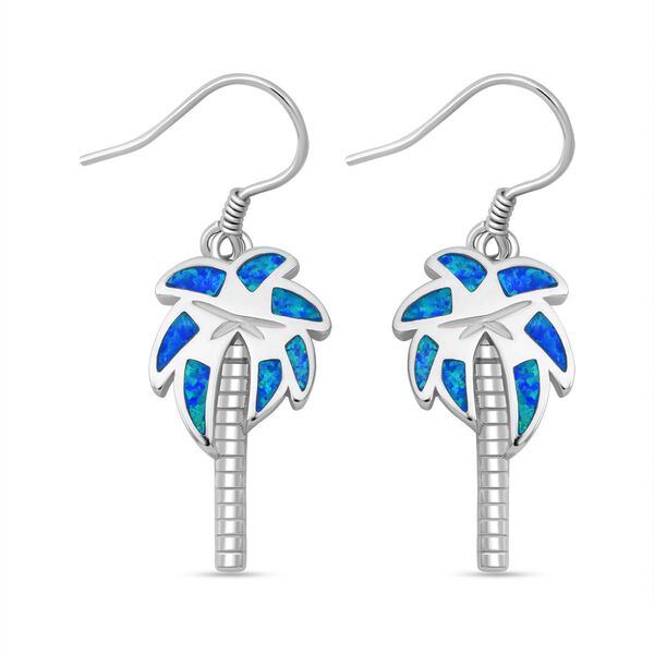 Simulierte blaue Opal-Palmbaum-Ohrringe image number 0