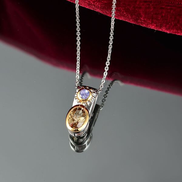 D'Joy goldener Tansanit und lila Tansanit zweifrabiger Ring und Anh&auml;nger mit 50cm Kette image number 3