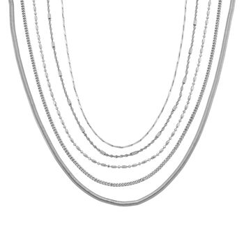 5er-Set Halsketten, ca. 45 cm + 5 cm Extender, Nickelfreies Messing Silberfarben