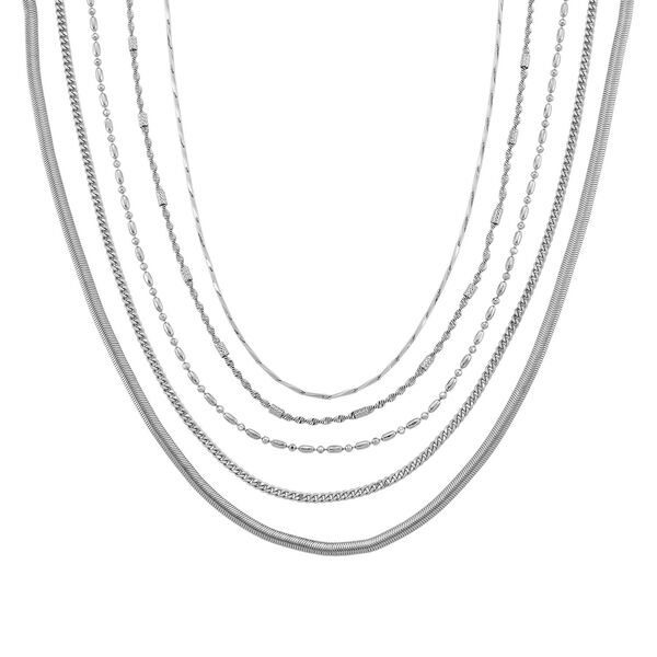 5er-Set Halsketten, ca. 45 cm + 5 cm Extender, Nickelfreies Messing Silberfarben image number 0