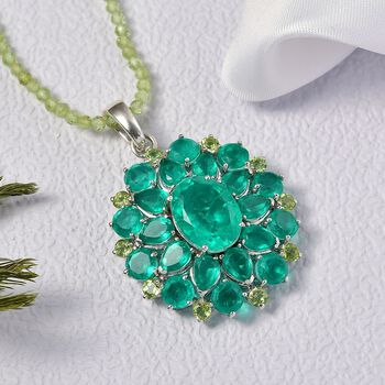 D'Joy Smaragd-Quarz Triplette Anh&auml;nger mit kettte ca. 50 cm 925 Silber rhodiniert ca. 68,39 ct.